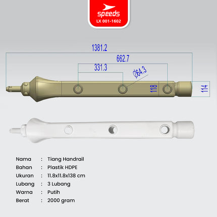 SPEEDS Tiang 138cm Handrail Kubus Apung HDPE Dermaga Apung 3 Lubang Magic Float LX 001-1602