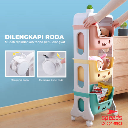 SPEEDS Rak Mainan Anak Rak Susun Roda Serbaguna Tingkat Besar Rak Multifungsi Simple Toy Storage 001-8803