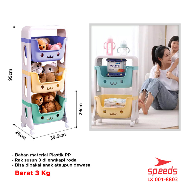 SPEEDS Rak Mainan Anak Rak Susun Roda Serbaguna Tingkat Besar Rak Multifungsi Simple Toy Storage 001-8803
