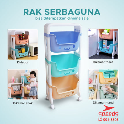 SPEEDS Rak Mainan Anak Rak Susun Roda Serbaguna Tingkat Besar Rak Multifungsi Simple Toy Storage 001-8803