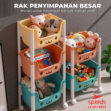 SPEEDS Rak Mainan Anak Rak Susun Roda Serbaguna Tingkat Besar Rak Multifungsi Simple Toy Storage 001-8803