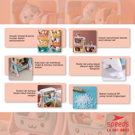 SPEEDS Rak Mainan Anak Rak Susun Roda Serbaguna Tingkat Besar Rak Multifungsi Simple Toy Storage 001-8803