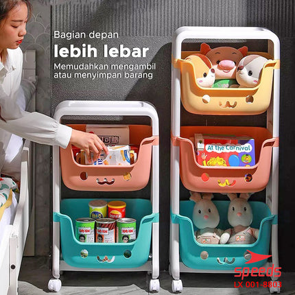 SPEEDS Rak Mainan Anak Rak Susun Roda Serbaguna Tingkat Besar Rak Multifungsi Simple Toy Storage 001-8803