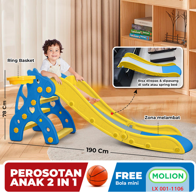 Mainan SNI Perosotan Anak Mainan Prosotan HDPE Seluncuran Anak Playground Free Ring Basket Berstandar 001-M1106