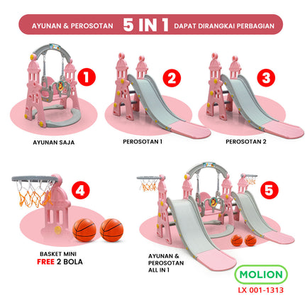 Mainan Prosotan Seluncuran Ayunan 5in1 Double Slide Perosotan Ganda Playground 001-M1313