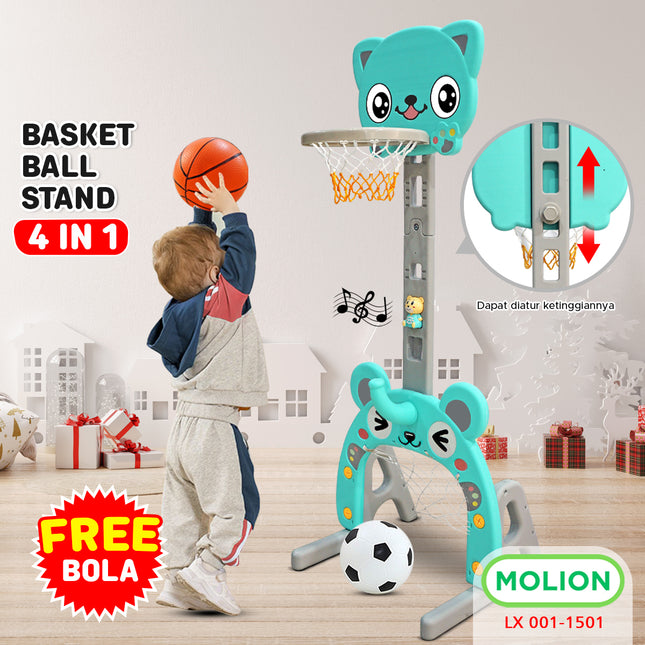 Mainan SNI Ring Bola 4in1 Basket Anak Gawang Bola Anak Tiang Basket Karakter Lucu Hiburan Anak Berstandar LX 001-M1501