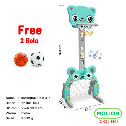 SNI 4-in-1 Basketball Ring Toy for Kids, Soccer Goal, Character Basketball Hoop, Kids' Entertainment - LX 001-M1501