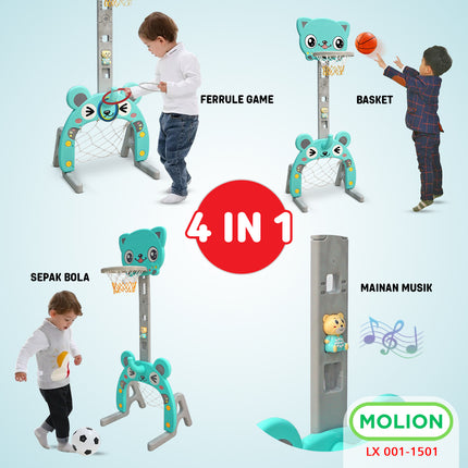SNI 4-in-1 Basketball Ring Toy for Kids, Soccer Goal, Character Basketball Hoop, Kids' Entertainment - LX 001-M1501