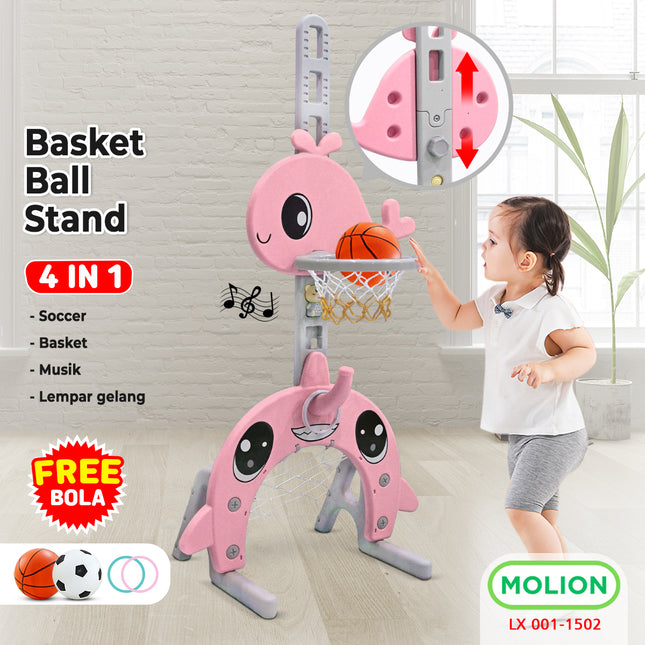 Mainan SNI Ring Bola Basket Anak 4in1 Gawang Bola Anak Tiang Basket Ring Edukatif Model Paus Berstandar 001-M1502