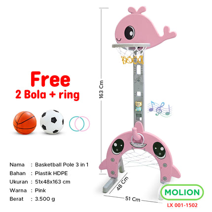 SNI Kids' 4-in-1 Basketball Hoop Toy, Kids' Soccer Goal, Educational Whale Model Basketball Stand 001-M1502