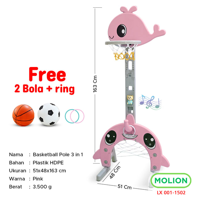 Mainan SNI Ring Bola Basket Anak 4in1 Gawang Bola Anak Tiang Basket Ring Edukatif Model Paus Berstandar 001-M1502