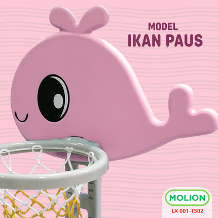 SNI Kids' 4-in-1 Basketball Hoop Toy, Kids' Soccer Goal, Educational Whale Model Basketball Stand 001-M1502