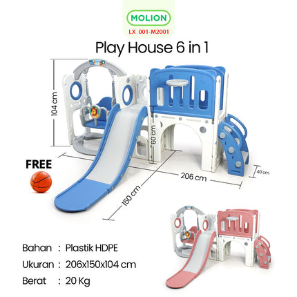 Mainan Prosotan 6in1 Playhouse Playground Slide Play House Indoor Outdoor Taman Bermain Anak 001-M2001
