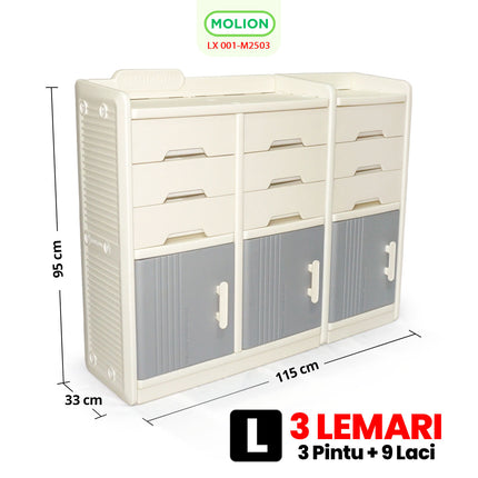 Lemari Plastik HDPE 115x34x95cm 3 Pintu 9 Laci Drawer Pakaian Mainan Serbaguna Minimalis 001-M2503