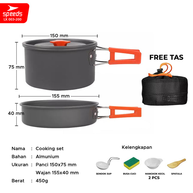 SPEEDS Alat Masak Set Camping Kemah Rekreasi Paket Cooking Set Kemping Portable Minimalis Outdoor 003-200