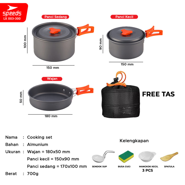 SPEEDS Alat Masak Set Camping Mini Kemah Rekreasi Paket Cooking Set Kemping Teko Portable Outdoor 003-300