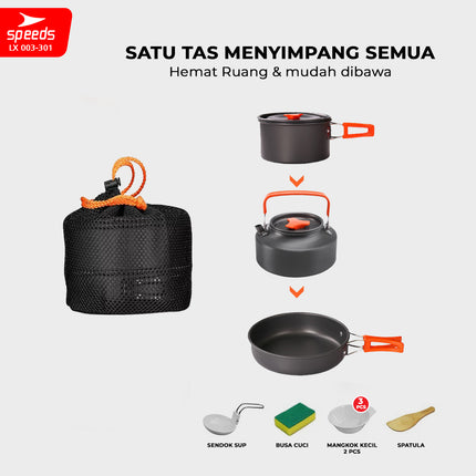 SPEEDS Mini Camping Cookware Set for Recreation, Practical Portable Outdoor Cooking Set 003-301