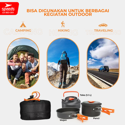 SPEEDS Mini Camping Cookware Set for Recreation, Practical Portable Outdoor Cooking Set 003-301