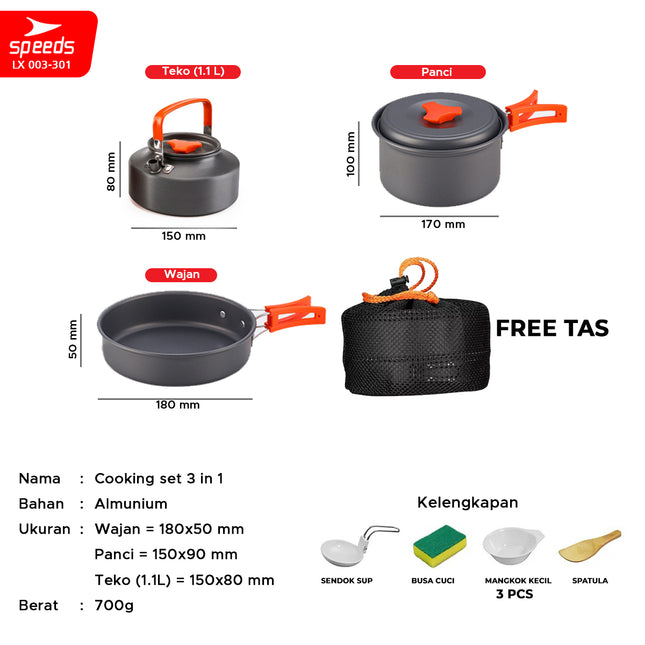 SPEEDS Alat Masak Set Camping Mini Kemah Rekreasi Paket Cooking Set Kemping Praktis Portable Outdoor 003-301