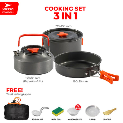 SPEEDS Mini Camping Cookware Set for Recreation, Practical Portable Outdoor Cooking Set 003-301