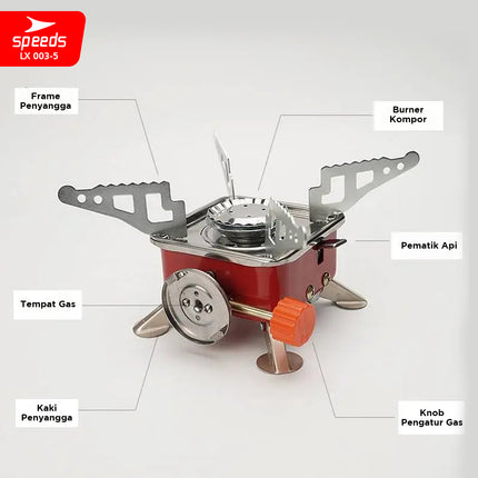 SPEEDS Kompor Camping Portable Gas Mini Kompor Lipat Portable Kompor Portebel Anti Angin + TAS 003-5