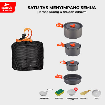 SPEEDS Alat Masak Set Camping Mini Kemah Rekreasi Paket Cooking Set Kemping Kettel Portable Outdoor 003-500