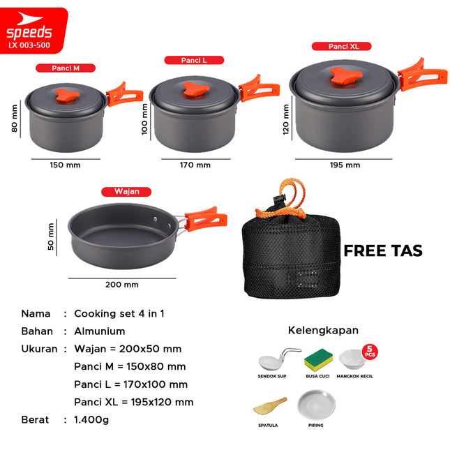 SPEEDS Alat Masak Set Camping Mini Kemah Rekreasi Paket Cooking Set Kemping Kettel Portable Outdoor 003-500