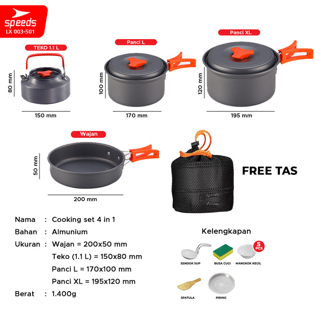 SPEEDS Alat Masak Set Camping Mini Kemah Rekreasi Paket Cooking Set Kemping Wajan Portable Outdoor 003-501
