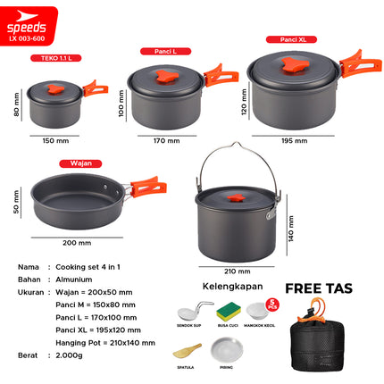 SPEEDS Alat Masak Set Camping Mini Kemah Rekreasi Paket Cooking Set Kemping Panci Portable Outdoor 003-600