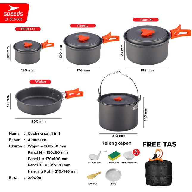SPEEDS Alat Masak Set Camping Mini Kemah Rekreasi Paket Cooking Set Kemping Panci Portable Outdoor 003-600