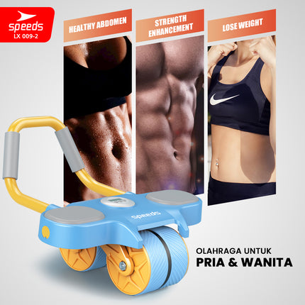 SPEEDS AB Wheels Plank Trainer Ab Roller 2 Roda Automatic Rebound 2in1 Cardio Portabel 009-2 BIRU