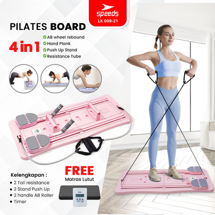 SPEEDS Papan Pilates Papan Perut Latihan Perut Aerobik 4in1 Push Up Ab Wheel Fitness Multifungsi 009-21