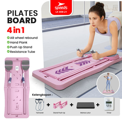 SPEEDS Papan Pilates Papan Perut Latihan Perut Aerobik 4in1 Push Up Ab Wheel Fitness Multifungsi 009-21