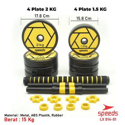 SPEEDS DUMBELL Karet 15kg BARBEL Set Max tiang angkat beban fitness 014-1