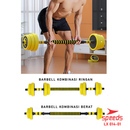 SPEEDS DUMBELL Karet 15kg BARBEL Set Max tiang angkat beban fitness 014-1