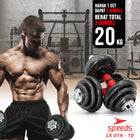 SPEEDS Dumbell Barbel Set 20Kg Tiang Angkat Beban Besi Dumbbell Stainless Barbell Gym 20 Kg 014-10