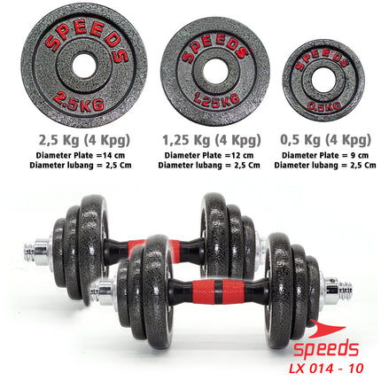 SPEEDS Dumbell Barbel Set 20Kg Tiang Angkat Beban Besi Dumbbell Stainless Barbell Gym 20 Kg 014-10