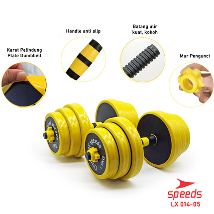 SPEEDS Dumbell Barbel Set 25Kg Tiang Angkat Beban Besi Rubber 25 Kg Alat Olahraga Fitness 014-5