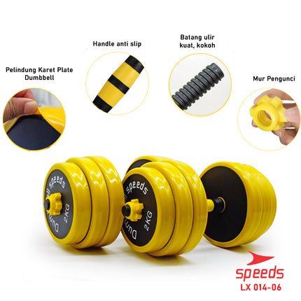 SPEEDS Dumbell Barbel Set 30Kg Tiang Angkat Beban Besi Rubber 30Kg Alat Gym Fitness 014-6