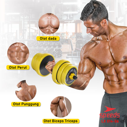 SPEEDS Dumbell Barbel Set 30Kg Tiang Angkat Beban Besi Rubber 30Kg Alat Gym Fitness 014-6