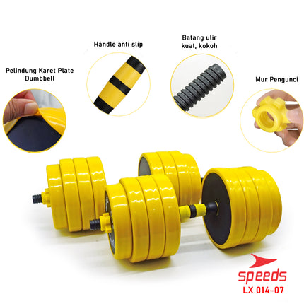 SPEEDS Dumbell Barbel Set 40Kg Tiang Angkat Beban Besi Rubber 40 Kg Olahraga Gym Fitness 014-7