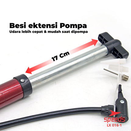 SPEEDS Pompa Angin Manual Plus Jarum Untuk Bola Basket Sepak Futsal Volly Pump Ball 016-1