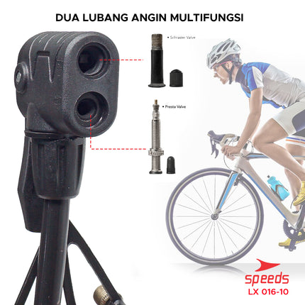 SPEEDS Pompa Angin Sepeda Manual Pompa Ban Motor Pompa Mini Pompa Tangan Multifungsi 016-10