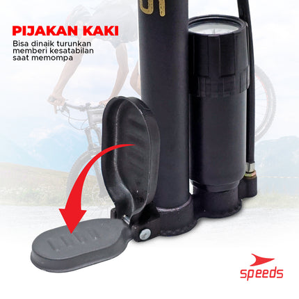 SPEEDS Pompa Angin Manual Untuk Ban sepeda, motor atau lainnya Alumunium Steel 016-11