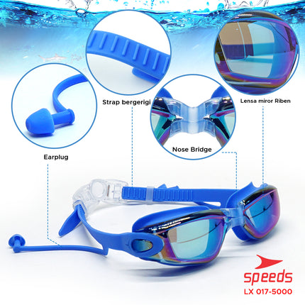 SPEEDS Kacamata Renang Dewasa Mirrored Anti Fog anti UV + Earplug LX 017-5000
