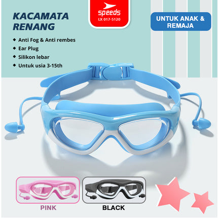 SPEEDS Kacamata Renang Built-In Earplug Anak Elastis Anti FOG UV Kids Swimming Glasses Goggles Perlengkapan Renang 017-5120