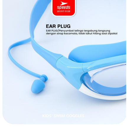 SPEEDS Kacamata Renang Built-In Earplug Anak Elastis Anti FOG UV Kids Swimming Glasses Goggles Perlengkapan Renang 017-5120