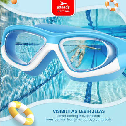 SPEEDS Kacamata Renang Built-In Earplug Anak Elastis Anti FOG UV Kids Swimming Glasses Goggles Perlengkapan Renang 017-5120