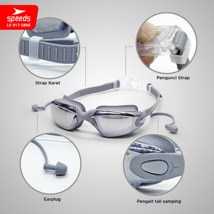 SPEEDS Kacamata Renang Dewasa Diving Anti Fog & Uv Protect With Ear Protect Original 017-S866