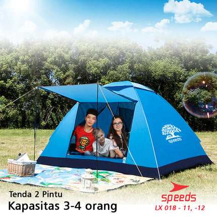 SPEEDS Tenda Camping Family Otomatis Piknik Gunung Mendaki 3-4 Orang Dengan Alas Anti Air 018-11